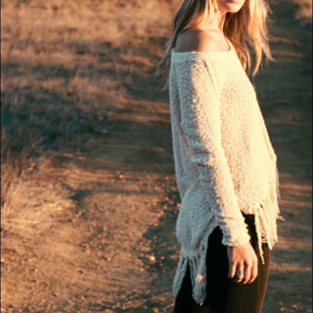 Free People Woven Sweater with Fringe
